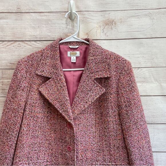 VINTAGE TALBOTS WOOL BLEND BLAZER IN PINK TEXTURED TWEED - Picture 2 of 6